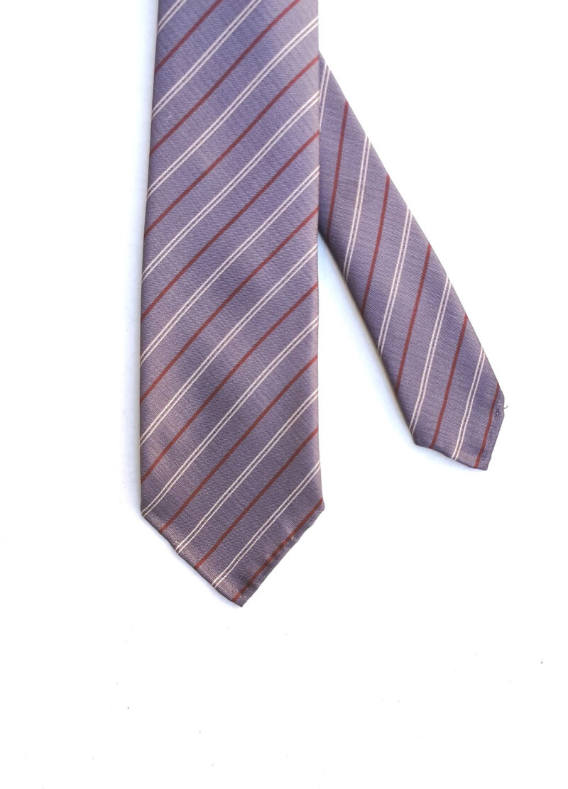 Tie | Sevenfold | Exclusive silk printed red white stripes on light liliac  base