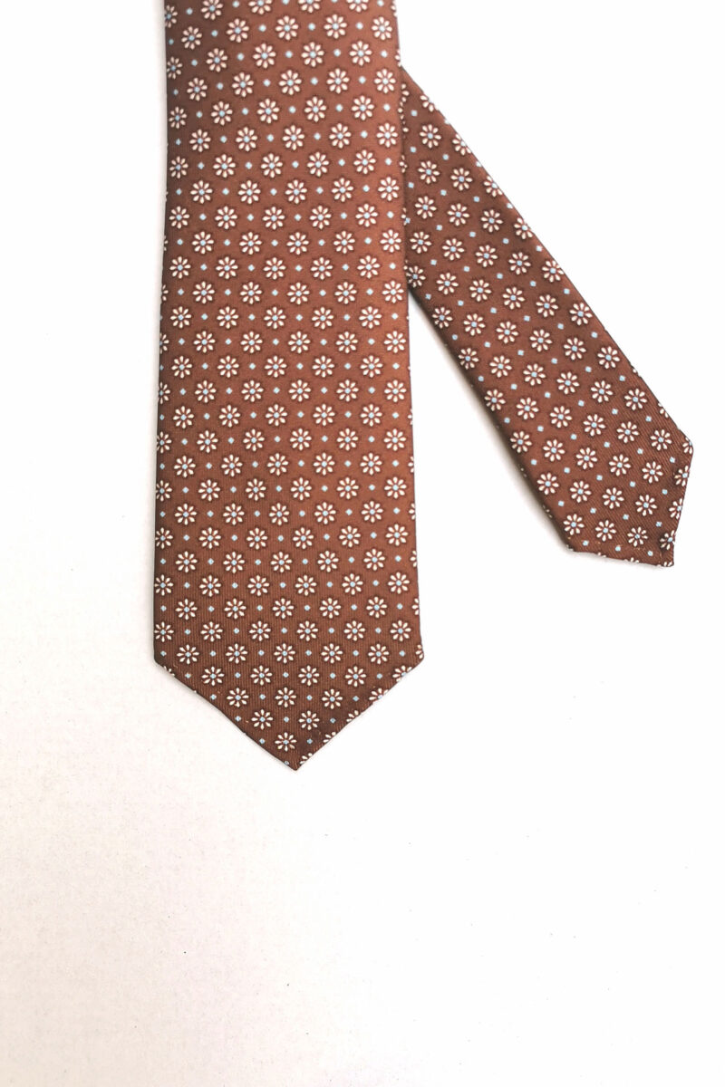 Brown and dusty rose silk plissé printed tie